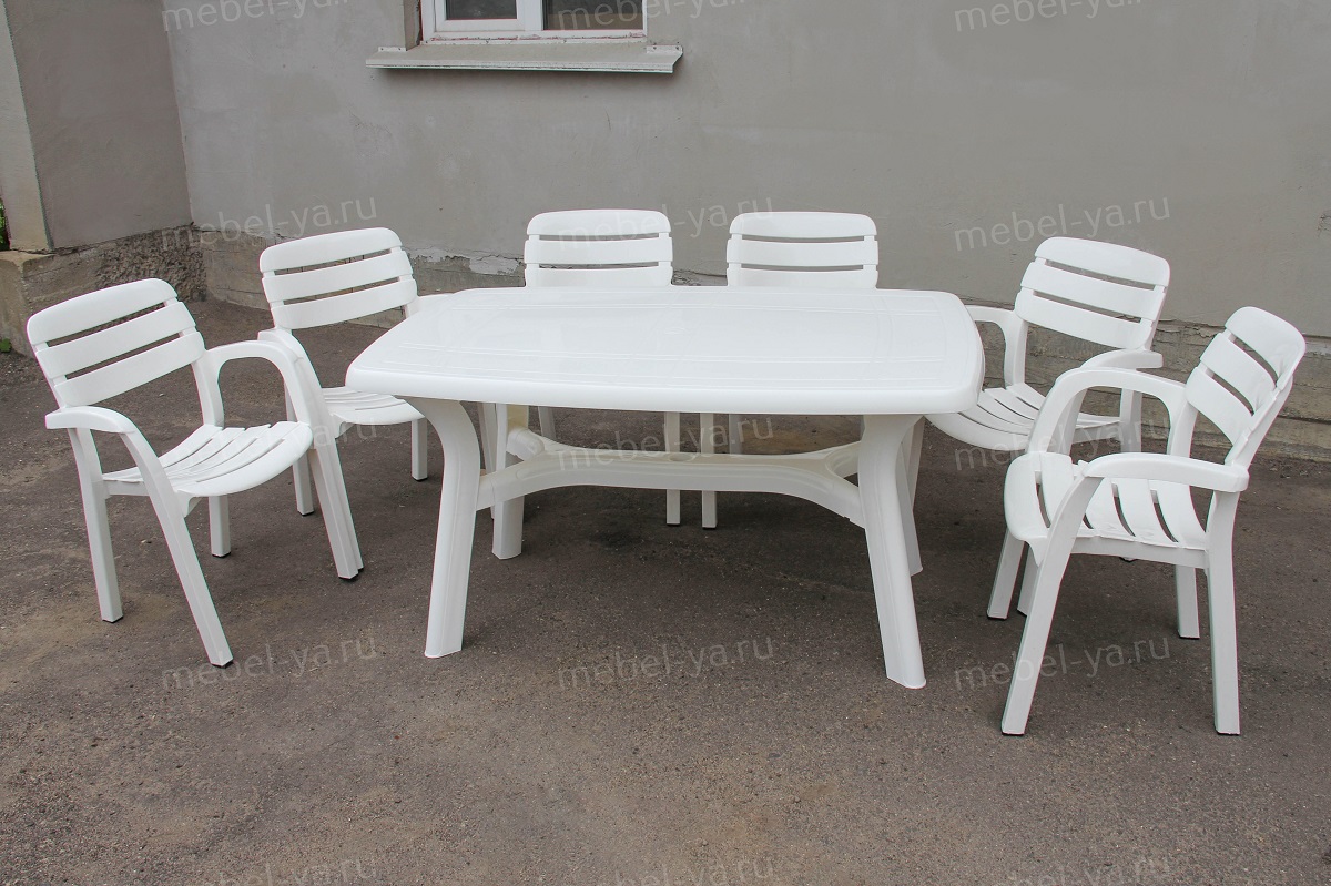 Комплект стол прямоугольный Премиум + кресло Далгория белый
